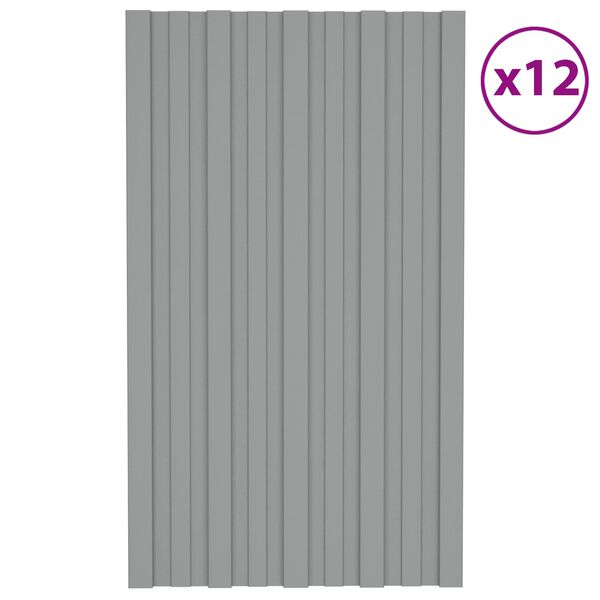vidaXL Painel de telhado 12 pcs Cinzento 80 x 45 cm A&ccedil;o galvanizado