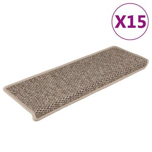 vidaXL Tapetes escada adesivos aspeto sisal 15pcs 65x21x4 bege-escuro