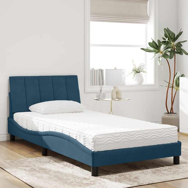 vidaXL Cama com colch&atilde;o Hanko 100x200 cm veludo azul