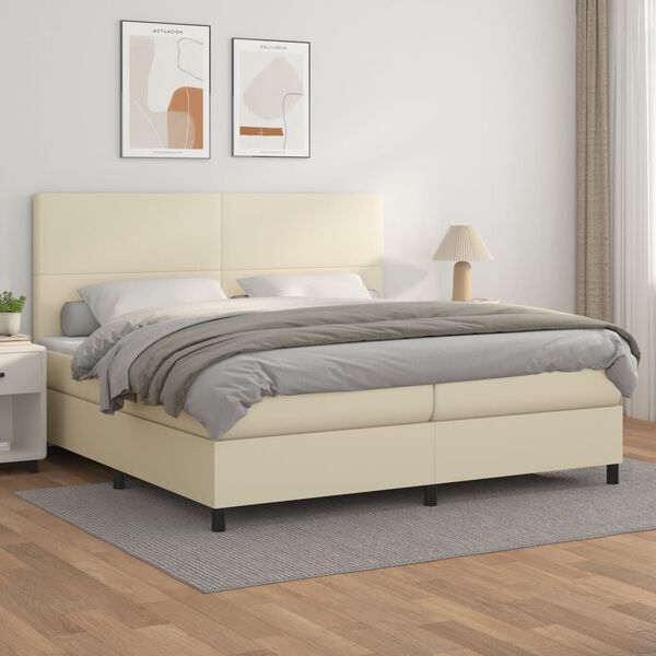vidaXL Cama com molas/colch&atilde;o 200x200 cm couro artificial cor creme