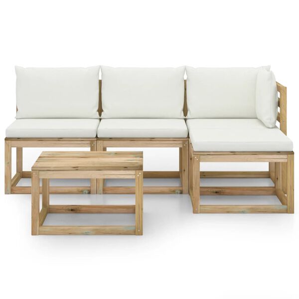 vidaXL 5 pcs conjunto lounge de jardim c/ almofad&otilde;es cor creme