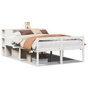 vidaXL Cama com estante sem colch&atilde;o 150x200 cm pinho maci&ccedil;o branco