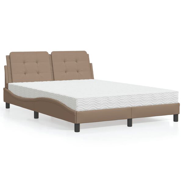 vidaXL Cama com colch&atilde;o Zadar 140x200 cm couro artificial cappuccino
