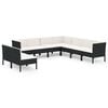 vidaXL 9 pcs conjunto lounge de jardim c/ almofad&otilde;es vime PE preto