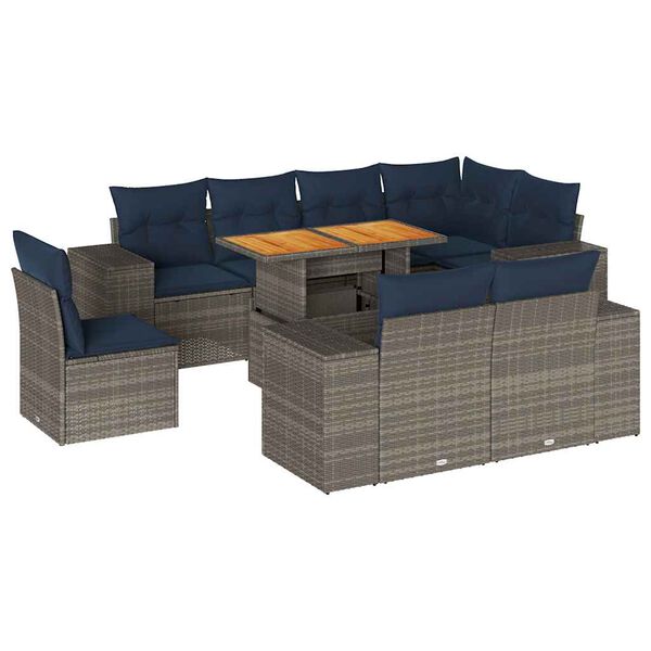 vidaXL 9 pcs conjunto sof&aacute;s p/ jardim com almofad&otilde;es vime PE cinzento