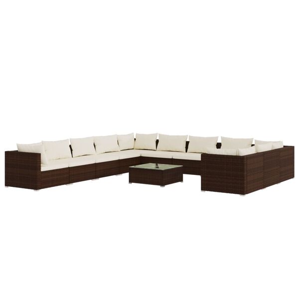vidaXL 12 pcs conjunto lounge jardim c/ almofad&otilde;es vime PE castanho