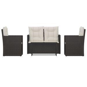 vidaXL 4 pcs conjunto lounge de exterior c/ almofad&otilde;es vime PE preto
