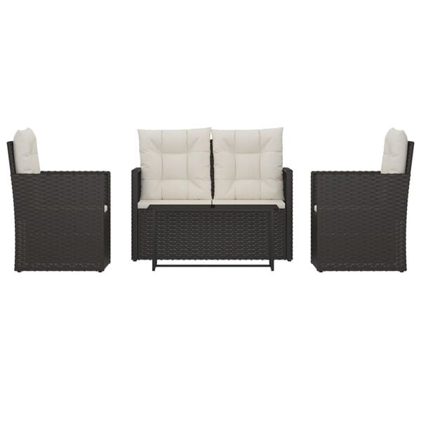 vidaXL 4 pcs conjunto lounge de exterior c/ almofad&otilde;es vime PE preto
