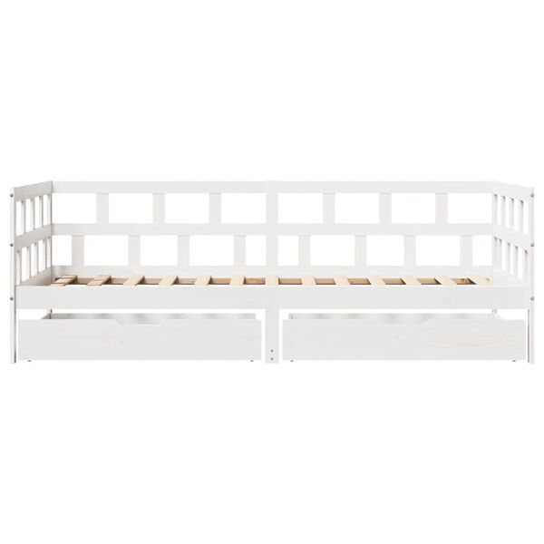 vidaXL Sof&aacute;-cama c/ gavetas 90x190 cm madeira de pinho maci&ccedil;a branco