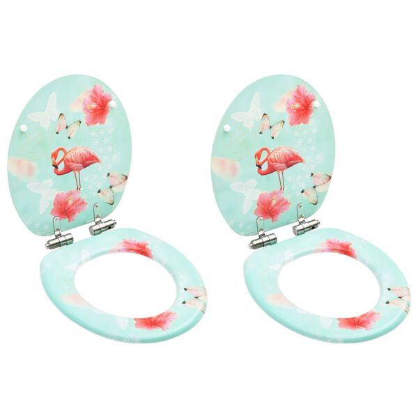vidaXL Assentos sanita com tampas fecho suave 2pcs MDF design flamingo