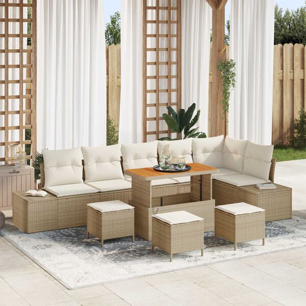 vidaXL Conjunto de Sof&aacute; de Jardim 10 pcs Bege Rattan Sint&eacute;tico