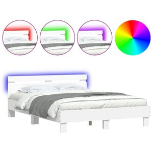 vidaXL Estrutura de cama com cabeceira e luzes LED 140x190 cm branco