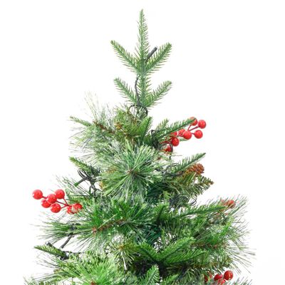 vidaXL Árvore de Natal com pinhas pré-iluminada 225 cm PVC e PE verde