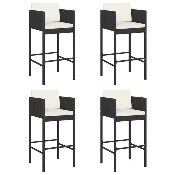 vidaXL Bancos de bar com almofad&otilde;es 4 pcs vime PE preto