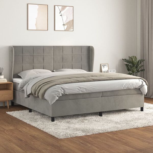 vidaXL Cama com molas/colch&atilde;o 200x200 cm veludo cinzento-claro