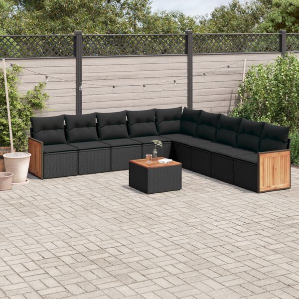 vidaXL 10 pcs conjunto sof&aacute;s de jardim c/ almofad&otilde;es vime PE preto