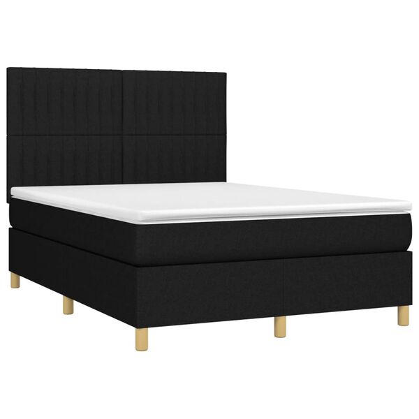 vidaXL Cama box spring c/ colch&atilde;o e LED 140x190 cm tecido preto