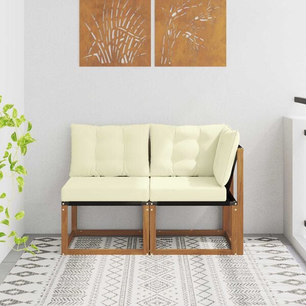 vidaXL Sof&aacute; M&eacute;dio e de Canto para Exterior com almofada 2 Pe&ccedil;a Natural