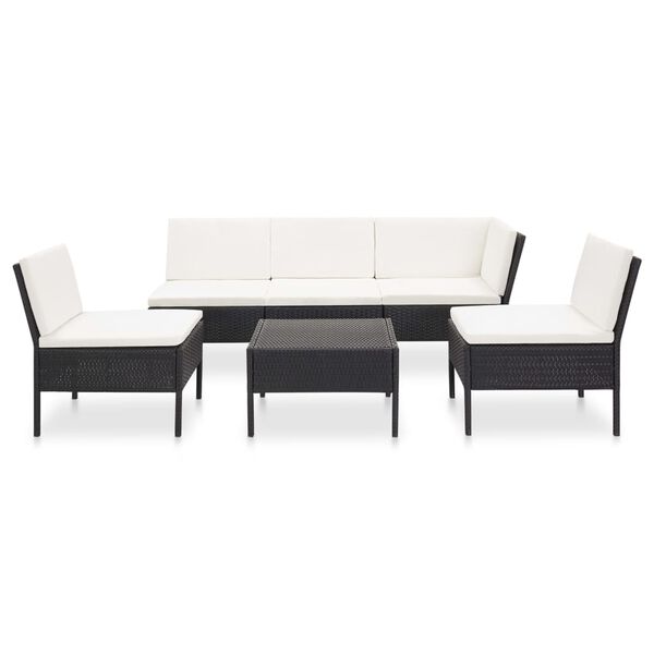 vidaXL 6 pcs conjunto lounge de jardim c/ almofad&otilde;es vime PE preto