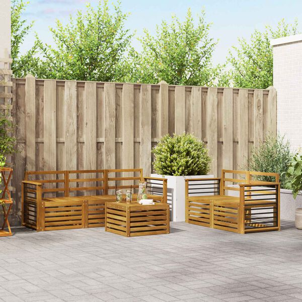 vidaXL Conjuntos de sof&aacute;s 6 pcs Natural Madeira S&oacute;lida de Ac&aacute;cia