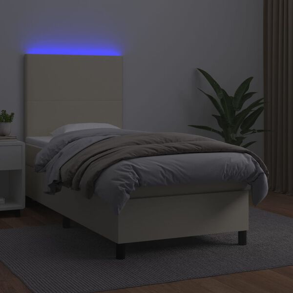 vidaXL Cama box spring c/ colch&atilde;o/LED 90x190 cm couro artificial creme