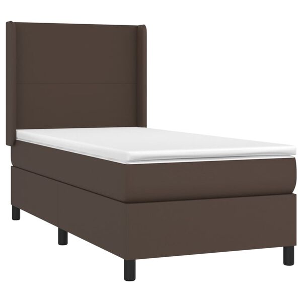 vidaXL Cama box spring c/ colch&atilde;o/LED 90x190 cm couro artif. castanho