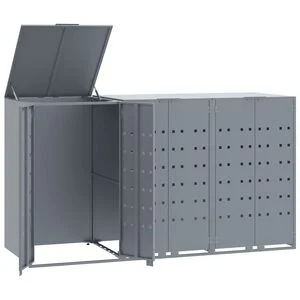 vidaXL Abrigo para 3 caixotes do lixo 207x79x117 cm a&ccedil;o cinzento