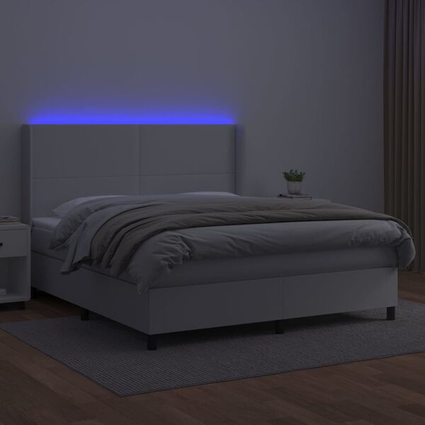 vidaXL Cama box spring c/colch&atilde;o/LED 160x200cm couro artificial branco