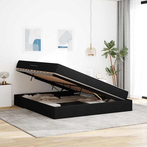 vidaXL Cama com arruma&ccedil;&atilde;o e colch&atilde;o Preto 160 x 200 cm Poli&eacute;ster
