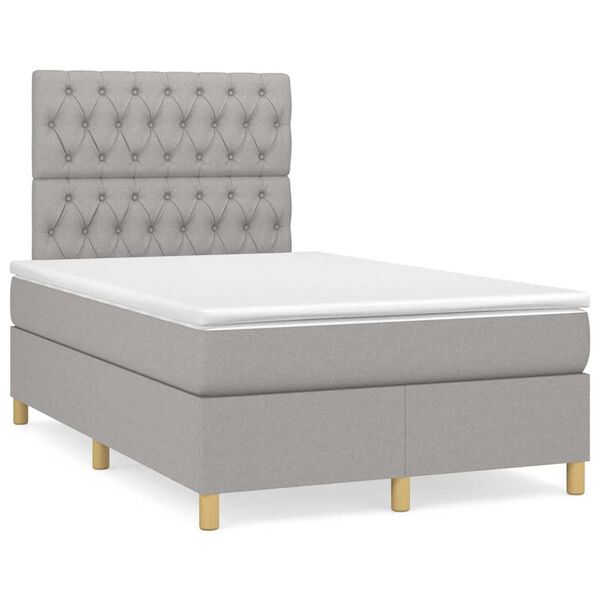vidaXL Cama box spring c/ colch&atilde;o e LED 120x190 cm tecido cinza-claro