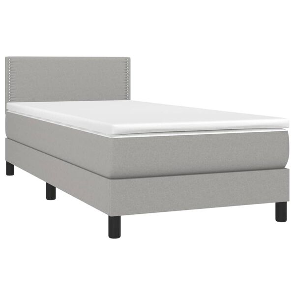 vidaXL Cama box spring c/ colch&atilde;o e LED 90x190 cm tecido cinza-claro