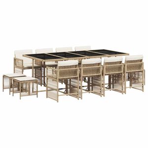 vidaXL 13 pcs conjunto de jantar p/ jardim com almofad&otilde;es vime PE bege