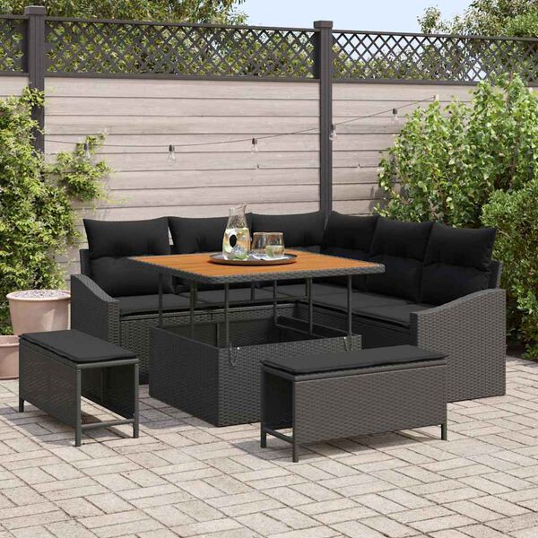 vidaXL Conjunto de Sof&aacute; de Jardim 8 pcs Preto Rattan Sint&eacute;tico