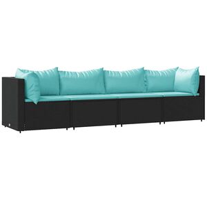 vidaXL 4 pcs conjunto lounge de jardim c/ almofad&otilde;es vime PE preto