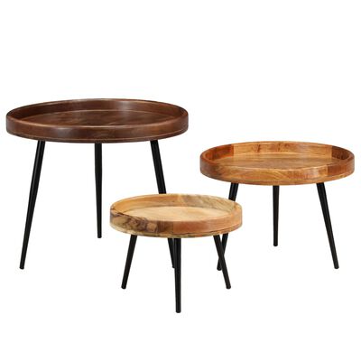vidaXL Conjunto de mesas 3 pcs madeira de mangueira maciça e aço