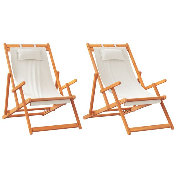vidaXL Cadeiras de praia dobráveis 2 pcs tecido cor creme