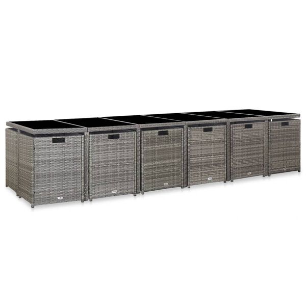 vidaXL 17 pcs conjunto jantar exterior com almofad&otilde;es vime PE cinzento