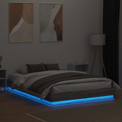 vidaXL Estrutura de cama com luzes LED 140x200 cm cinzento sonoma
