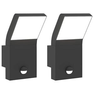 vidaXL Candeeiros parede LED exterior c/ sensor 2 pcs alum&iacute;nio preto