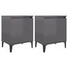 vidaXL Mesas de cabeceira pernas metal 40x30x50 cm cinzento brilhante
