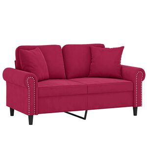 vidaXL Sof&aacute; 2 lug. + almofadas decorativas 120cm veludo vermelho tinto