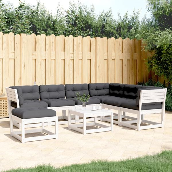 vidaXL 7 pcs conj. lounge de jardim c/ almofad&otilde;es pinho maci&ccedil;o branco