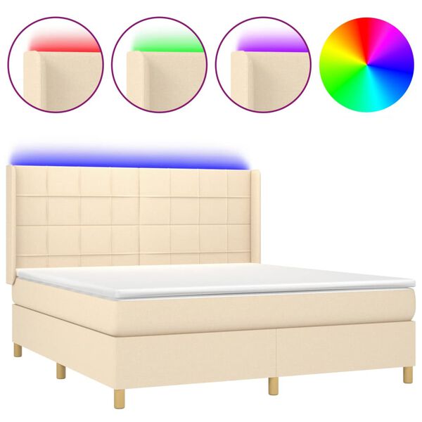 vidaXL Cama box spring c/ colch&atilde;o e LED 180x200 cm tecido cor creme