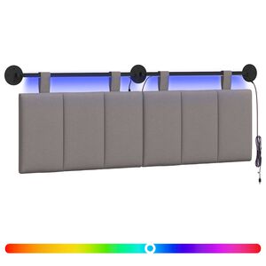 vidaXL Cabeceira suspensa Com luz LED Cinzento-acastanhado Tecido