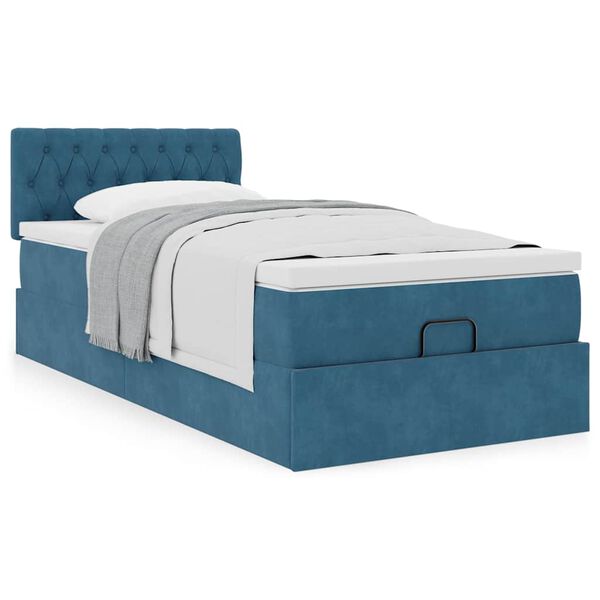 vidaXL Estrutura de cama otomana com colch&atilde;o azul escuro Veludo