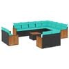 vidaXL Conjunto de sof&aacute; de jardim com 13 pe&ccedil;as e almofadas em rattan sint&eacute;tico preto