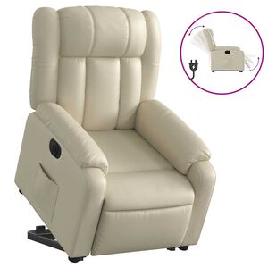 vidaXL Poltrona reclin&aacute;vel elevat&oacute;ria el&eacute;trica couro artificial creme