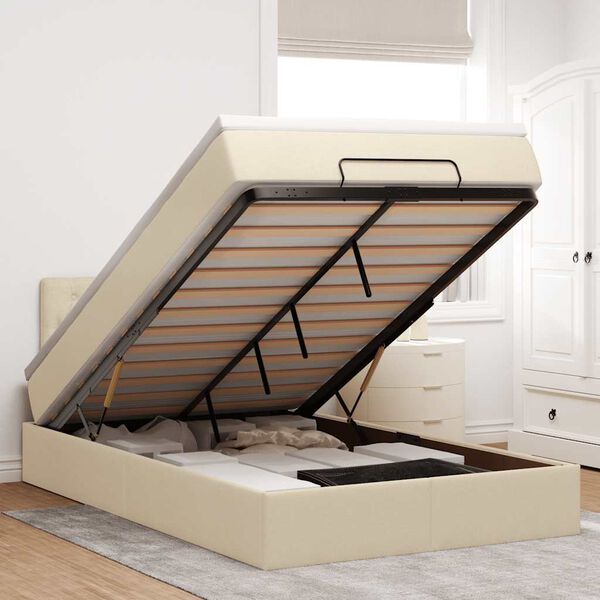 vidaXL Cama Otomana com colch&atilde;o & LEDs 120x190cm tecido creme