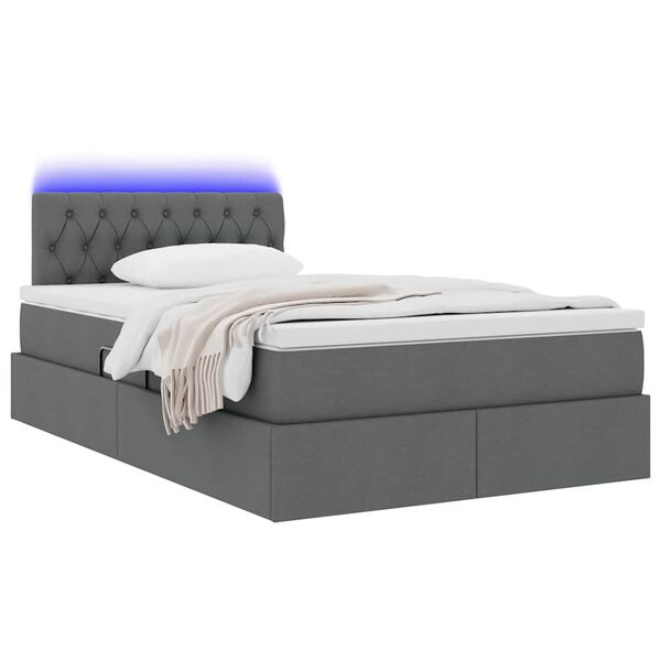 vidaXL Cama com arruma&ccedil;&atilde;o e LED Cinza Escuro 120 x 200 cm tecido