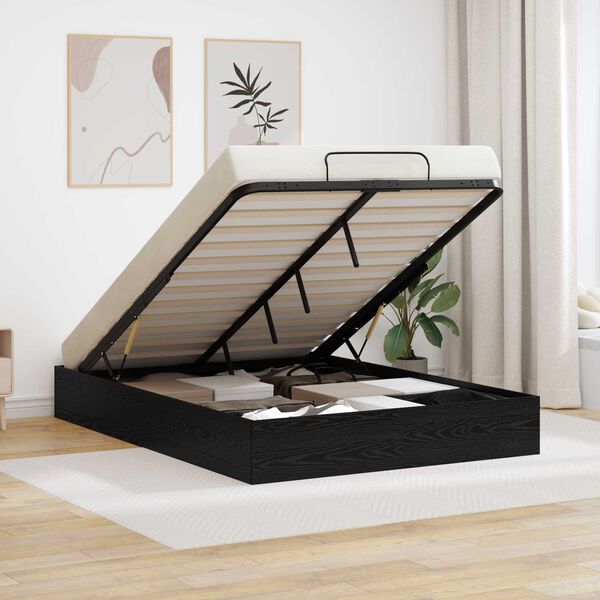 vidaXL Estrutura de Cama Ottoman Carvalho Preto 203 x 140 x 25 cm